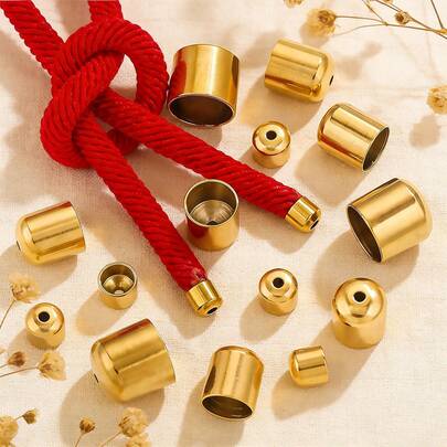 20pcs 304 Stainless Steel 18K Gold-Plated Multi-Size Round Curved-Surface Perforated Bucket Rope End Findings DIY Charm Jewelry Making Accessories Women's Jewellery Supplies Handmade Components