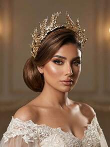 1 pezzo Fascia per capelli elegante e di lusso con decorazione a foglia di metallo, adatta per feste, celebrazioni, esibizioni, estate, spiaggia, matrimoni - Dorato - Visualizzare 5