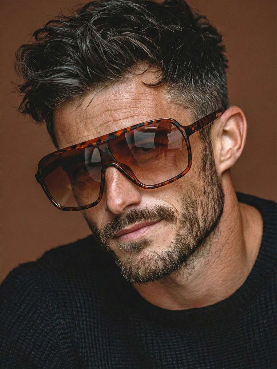 1副男士豹纹方形大框复古休闲街头风度假百搭时尚眼镜 - 豹紋 - 查看 1