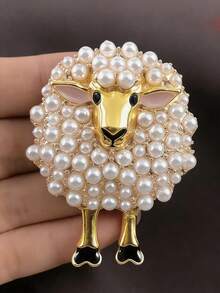 1pc Fashion Alloy Sheep Brooch With Faux Pearl Decor, Suitable For Women's Holiday Party Outfit, Jacket Accessory, Party Decoration, Women's Gift, Decorative Jewelry. Made Of Elegant Metal Material With Refined Craftsmanship And Unique Design. Suitable As Gift For Birthday, Back To School Season, Mother's Day For Friends Or Mother. - Multicolor - View 3