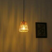 1 pieza Pantalla de lámpara cilíndrica tejida a mano de estilo bohemio de ratán, pantalla de lámpara en forma de campana de ratán, adecuada para lámpara de mesa y lámpara colgante, fácil de instalar - Multicolor - Ver 2