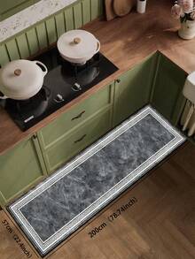 1pc Silica Gel Kitchen Mat, Deep Gray Marble Texture Center Base With Natural White Cracks, Double White Borders With Classic Greek Key Geometric Pattern, Luxurious Modern Style, Cushioned Anti-Fatigue Kitchen Carpet With Fabric Surface, Sponge Absorbent Middle Layer, And Non-Slip Rubber Bottom - Multicolor - View 17