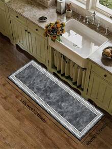 1pc Silica Gel Kitchen Mat, Deep Gray Marble Texture Center Base With Natural White Cracks, Double White Borders With Classic Greek Key Geometric Pattern, Luxurious Modern Style, Cushioned Anti-Fatigue Kitchen Carpet With Fabric Surface, Sponge Absorbent Middle Layer, And Non-Slip Rubber Bottom - Multicolor - View 18