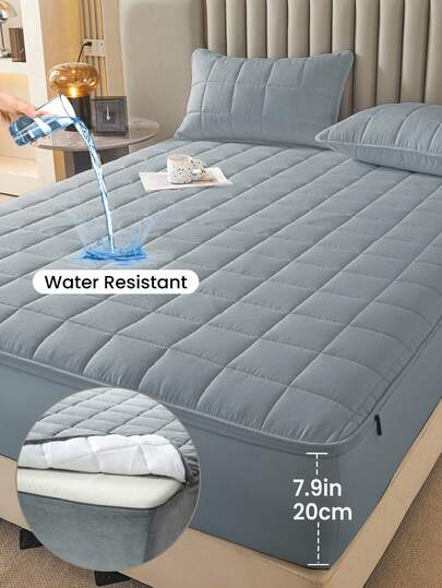 1pc Waterproof 6-Sided Zipper Mattress Protector, Quilted Comfortable Fitted Sheet, Fits 20cm/8" Depth Mattress, Multiple Sizes Available, Breathable Quiet Anti-Dust, Gray, Full Size, Skin-Friendly, Washable, High-Quality Zippered Mattress Cover
