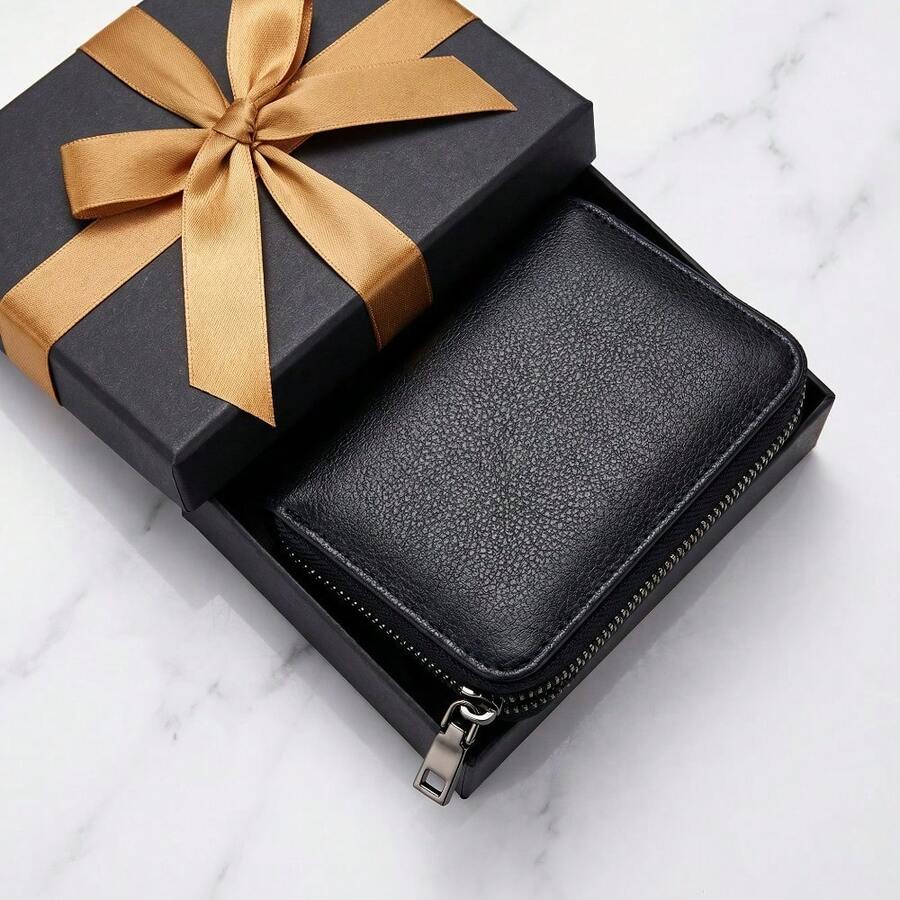 女士防盗钱包，20个卡位，大容量，优质仿皮拉链对折钱包，2个身份证窗口，NFC保护，带钥匙扣 - 多功能信用卡夹，适合旅行和日常使用 - 高貴黑色 - 查看 1