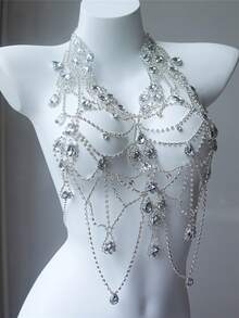 1 chiếc áo ngực bikini nữ thanh lịch, dây đeo ngực đính pha lê gợi cảm cho hộp đêm, tiệc bãi biển. - Bạc - Xem 3