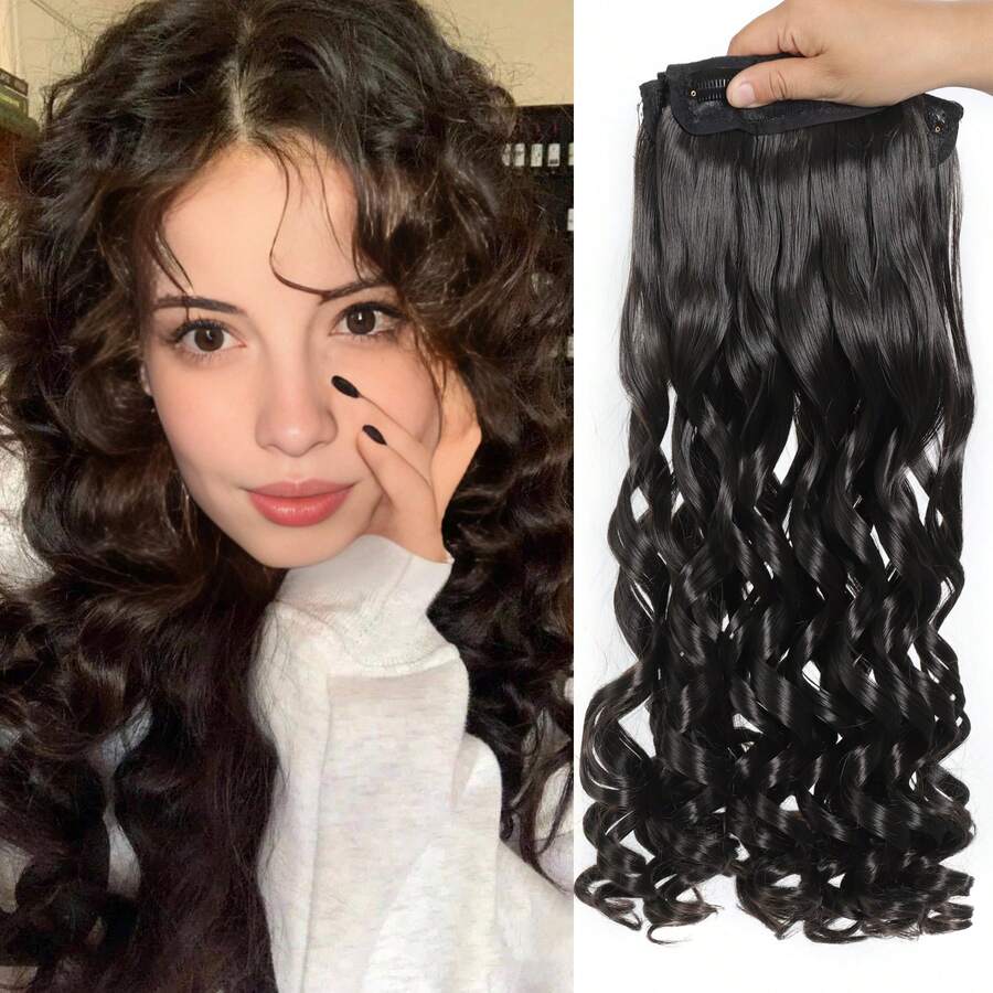Synthetic Clip In Long Straight Hair Extensions Black Brown Blonde Heat Resistant Hair Extensions 4 Pcs Roman Curly Hair Pieces For Women Daily Party Use