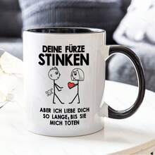 1pc 11oz German Ceramic Coffee Mug With Funny Stick Figure Pattern - "Die Furz Stinken" Quote, Reusable And High Quality, Hand Wash Only, Suitable For Kitchen Or Dining, Coffee Bar Accessory - Hitam - Kelas S - Cangkir Keramik - View 4