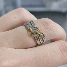1枚经典简约双色多层设计戒指，女士日常旅行派对饰品，馈赠亲友的完美纪念礼物 - 雙色 - 查看 11