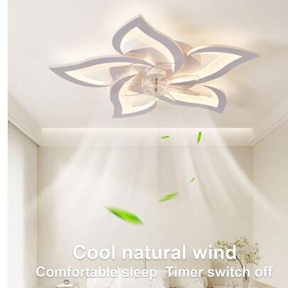 Modern White Petal Ceiling Fan Light, 5 Blades Dimmable & Multi‑Speed, Ideal For Bedroom Living Room