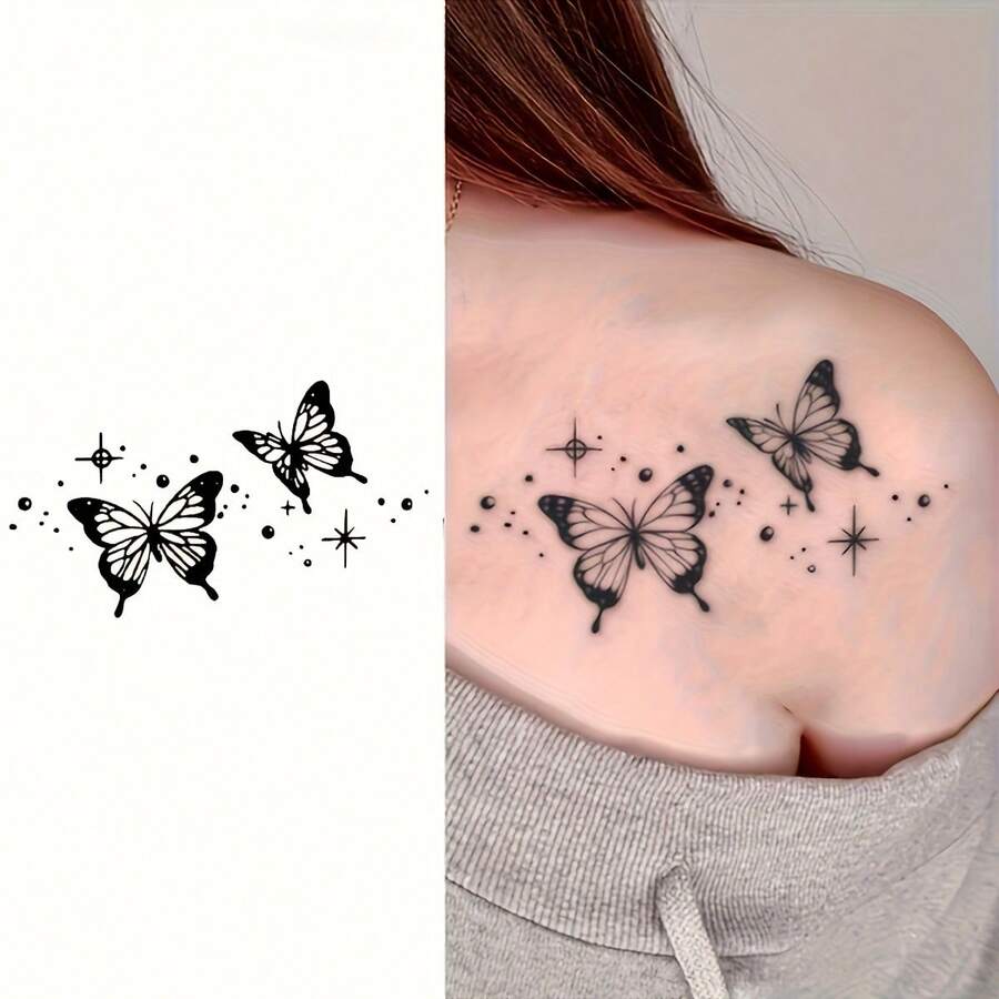 Butterfly Pattern Temporary Tattoo, Waterproof & Long-Lasting, Realistic Effect, Semi-Permanent Fake Tattoo Lasts 1-2 Weeks