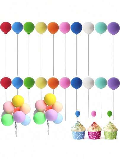 30pcs Colorful Balloon Cake Toppers, Mini Round Balloon Cake Decoration Picks, Suitable For Birthday Party Wedding, Romantic Multicolor Balloon Cake Decorations, Cake Decor, Party Supplies
