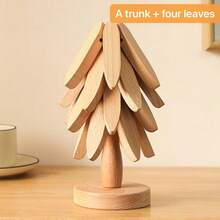 5-Piece Set Of Solid Wood Insulation Mat, Heat-Resistant Table Mat, Tree Shaped Design, Household Heat-Resistant, Tableware Mat, High-Quality Cup Holder, Natural Foldable Kitchen Wooden Tripod, Suitable For Hot Dishes, Pots, Bowls, Teapots, Christmas Decoration - Multicolor - View 10