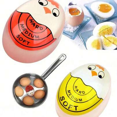 1pc Reusable Cute Egg Timer, Boiled Egg Timer, Color Changing Egg Timer ,Hard And Soft Egg Timer, Color-Changing Egg Timer With Sensitive Indicator, Home Kitchen Breakfast Tools, Kitchen Gadgets, Kitchen Accessories, Kitchen Supplies (Yellow, Red)