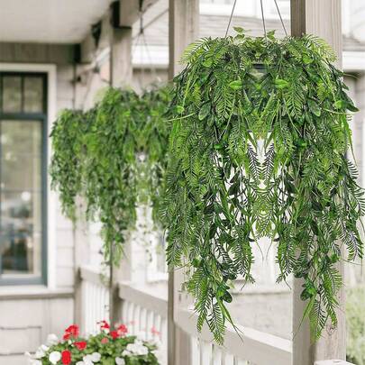 10pcs Artificial Hanging Plants, Fake Plastic Fern Vines, UV Resistant Greenery, 31.5 Inch Boston Fern Fake Leaves Green Garland For Wall, Home, Indoor Garden, Wedding, Outdoor Decor