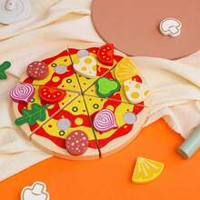 1pc Wooden Pretend Play Pizza Toy, Kitchen Food Cutting Set, Suitable For Children Aged 2+ - Multicolor - View 4