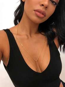 1 pieza Cadena corporal de estilo vacacional de playa con diseño geométrico sexy para mujer, accesorio de moda personalizado, estilo minimalista de calle - Dorado - Ver 3