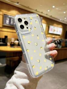 1pc Transparent Shockproof Phone Case With Full Screen Lemon Pattern, Compatible With Apple 15 Pro Max, 11/12/13/14 Plus, XR/7/8 Plus, TPU Protective Cover - Clear - View 2
