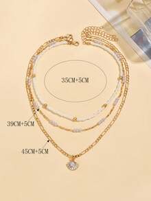 3pcs/Set Bohemian Style Beaded Necklace With Gold Tone Shell Pendant, Minimalist Versatile Choker Necklace For Daily Wear And Vacation - Multicolor - View 6