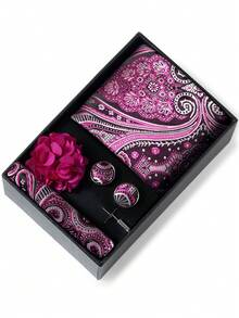 1 Set Dasi Motif Paisley Bunga untuk Pria, Kotak Hadiah, Pilihan Hadiah Ideal untuk Pria di Hari Libur, untuk Bisnis, Pernikahan, dan sebagai Aksesoris. - Warna campuran - View 1