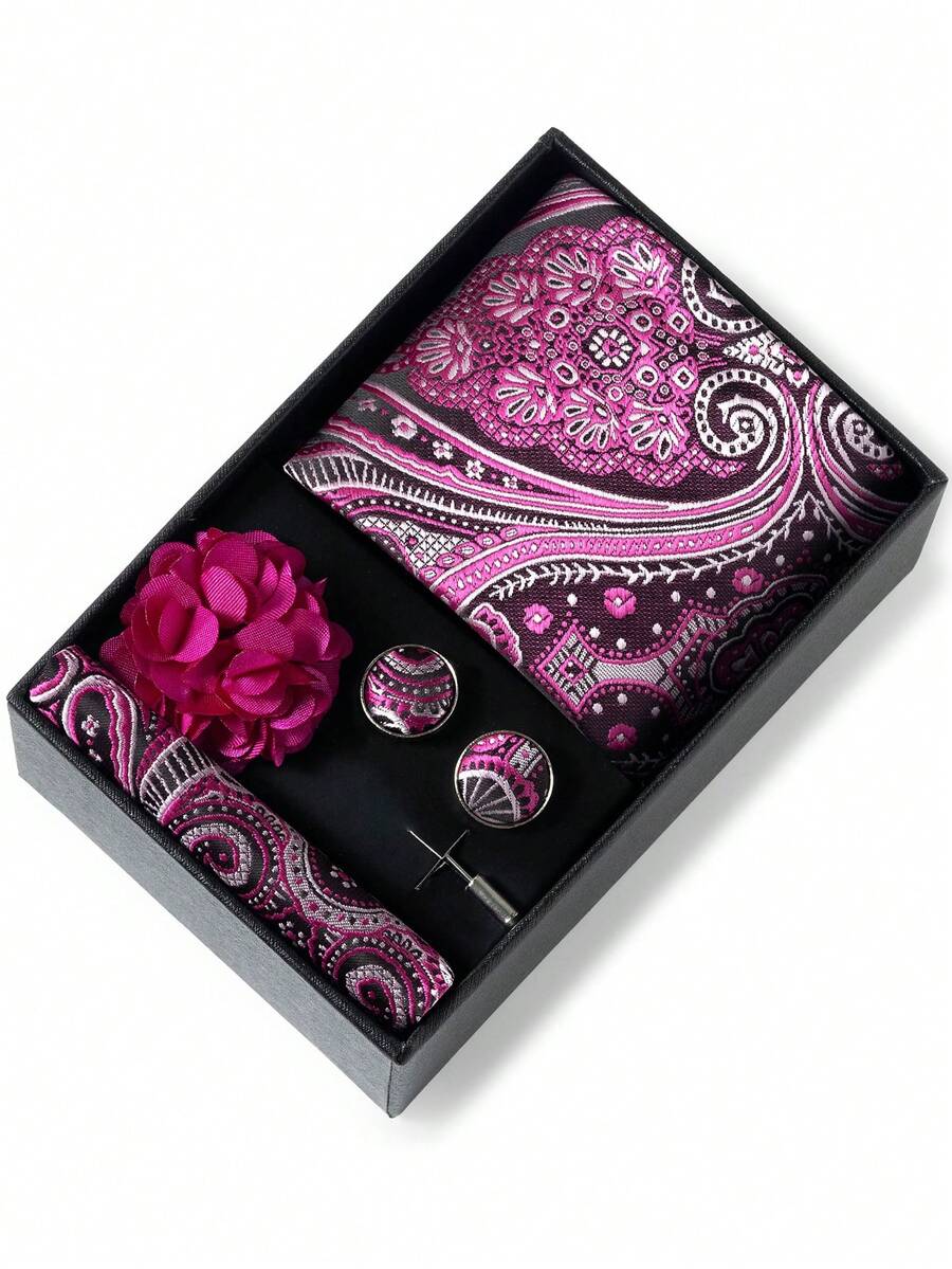 1 Set Dasi Motif Paisley Bunga untuk Pria, Kotak Hadiah, Pilihan Hadiah Ideal untuk Pria di Hari Libur, untuk Bisnis, Pernikahan, dan sebagai Aksesoris. - Warna campuran - View 1