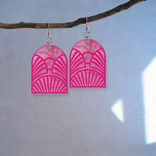 水波纹薄荷绿几何镂空拱形耳坠，女士款，亚克力双层组合3D效果独特耳环，春夏礼物 - 彩色 - 查看 19