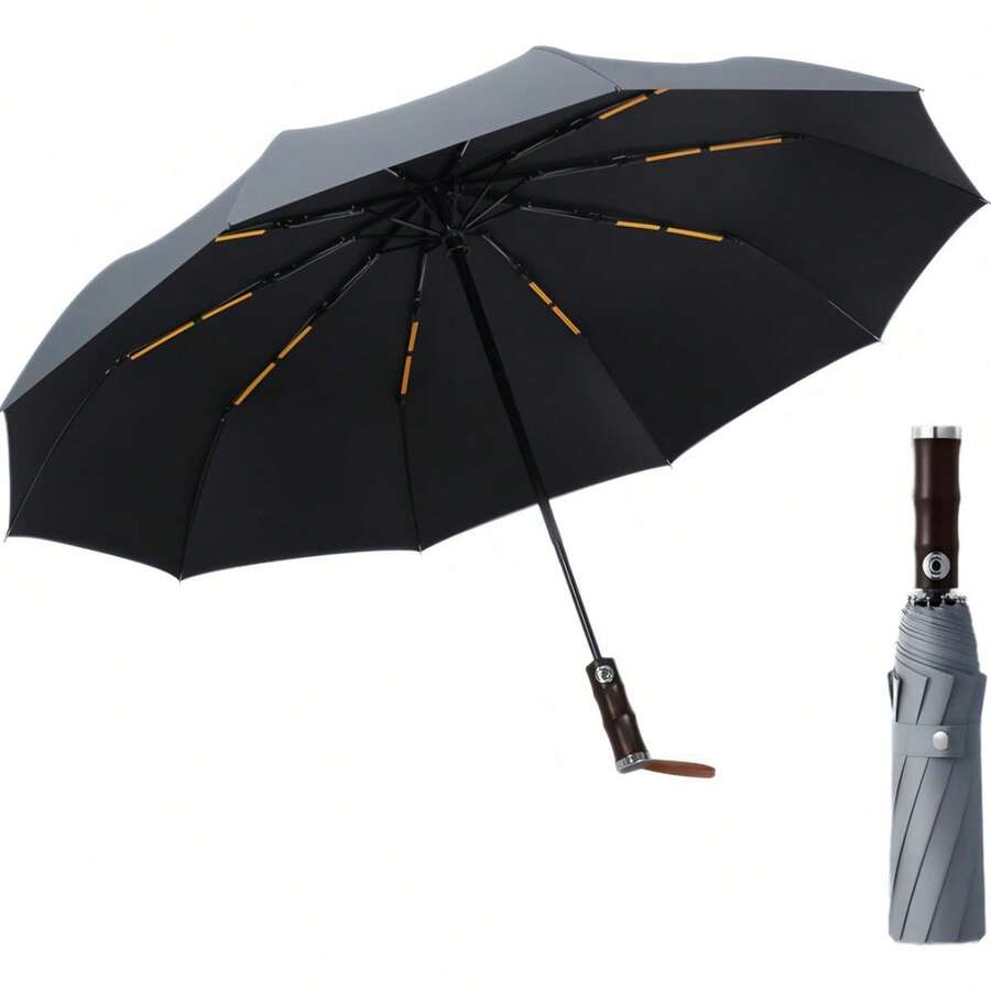 Paraguas Automático De Negocios Para Hombre Con Mango Madera - Gris - Ver 1