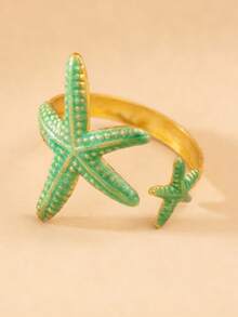 1 pieza Anillo ajustable de la serie Océano, diseño único y de alta gama con estrella de mar y concha marina - Multicolor - Ver 4