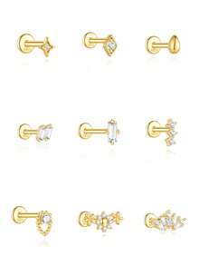 Khuyên tai hình trái tim bằng bạc Sterling 925, khuyên tai sụn tai dạng xoắn ốc 16G, khuyên tai nhiều lớp. - Vàng - Xem 17