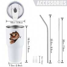 30oz Stainless Steel Tumbler Black White Options,  Cat Face With Paw Emerging From Cup Graphic Cups, Insulated Travel Coffee Mug With Lid And Straw , Double Wall Vacuum Reusable Travel Cups, Funny Birthday Party Gift For Women & Men - 白色 - 查看 3
