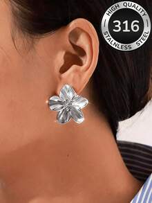 INS 風格女款金色花卉紋理耳環 | 316 不鏽鋼 | 極簡高品質時尚飾品 | 夏季海灘女款花卉 | 夏季海邊飾品，非常適合海灘度假、旅行、日常穿搭、約會、派對、節日禮物 - 紋理花朵 - 查看 6