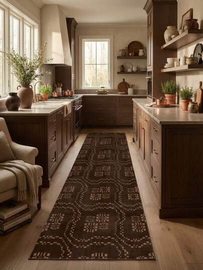 1pc Classic Vintage Geometric Pattern Rug/Carpet/Area Rug/Bath Mat/Door Mat/Runner, Suitable For Bathroom, Kitchen, Entryway, Hallway, Bedside, Living Room, Bedroom, Soft And Washable, Home Decor