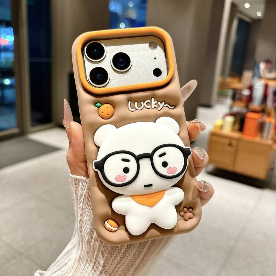 Ốp lưng điện thoại silicon mềm hình gấu hoạt hình 3D ngộ nghĩnh cho iPhone 17 Pro Max, 16 Pro, 15 Pro Max, 14 Pro, 13, 12, 11, ốp bảo vệ chống rơi vỡ dễ thương. - màu nâu - Xem 1