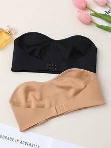 2件套女士无肩带夏季文胸，抹胸式文胸，前扣式无钢圈文胸，露背文胸，可拆卸胸垫，舒适性感时尚内衣 - 彩色 - 查看 2