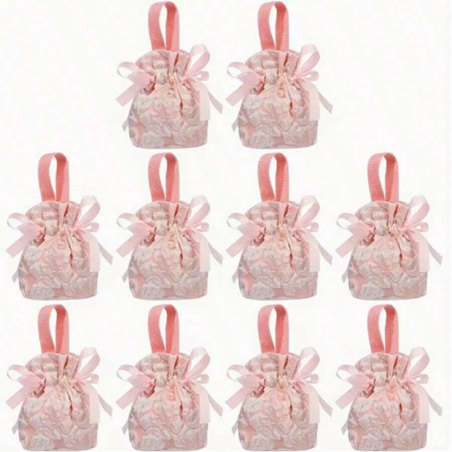 10pcs Elegant Candy Bags, Suitable For Weddings, Minimalist Design Candy Bags, Premium Party Candy Bags, High-Quality Fabric Candy Bags - View 1
