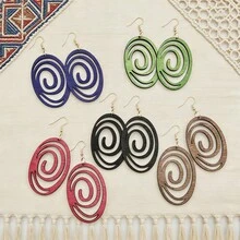5 Pairs/Set Minimalist Hollow Geometric Wooden Pendant Earrings, Bohemian Style Versatile Retro Vacation Wooden Earrings, Suitable For Women's Daily Casual Wear, Holiday Gifts, Lightweight Unique Personalized Earrings - Multicolor-a - View 8