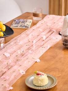 1 szt. Biały, przezroczysty obrus z haftem kwiatowym, prostokątny bieżnik w stylu amerykańskiej farmy, odpowiedni na co dzień, festiwale, imprezy, wesela, hotele, kolacje domowe, dekoracje na każdą porę roku - Różowy - Zobacz 5