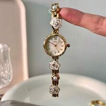 1 2026新款银色花卉手链石优雅圆形石英表精致时尚女士手表 - 銀色 - 查看 5