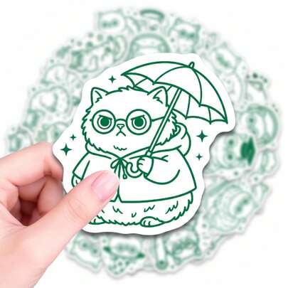 50 PCS Cute Green Line Art Cat Stickers, Aesthetic Waterproof Fluffy Cat Stickers For Water Bottles, Laptops, Phone Cases, Journals, Scrapbooks, Planners, Skateboards, Decorative Stickers For Pet Lovers, Cat Enthusiasts, Students, Office Workers, DIY Craft Projects, Gift For Friends, Roommates, Colleagues, Animal Stickers For Personalizing Daily Items Scrapbook Supplies Stationery Funny Stickers Kindle