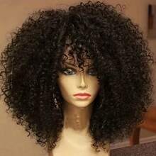 Curly Wigs For Black Women Spring Curl Side Part Wig 14 Inch Afro Kinky Curly Wig Machine Made Wigs Without Bangs Soft Synthetic Heat-Resistant Wigs - Black - View 2
