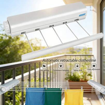 حبل غسيل قابل للسحب، حامل ملابس قابل للسحب للجدار، حبل غسيل، رف تجفيف سحري للملابس الداخلية، حبل غسيل قابل للسحب، سيتم شحن إما اللون الوردي أو الأزرق للمشبك بشكل عشوائي