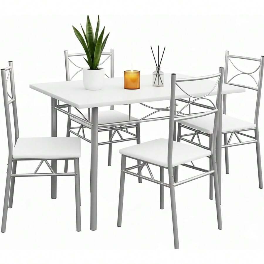 5 Piece Dining Table And Chairs Set 4 | Dining Table & Dining Chairs Set Of 4 - White - View 1