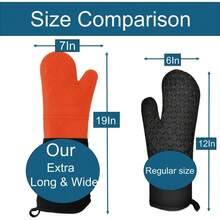 Manoplas de horno extra largas de alta temperatura - 2 piezas, comerciales, de agarre antideslizante resistentes - de silicona, resistentes al calor hasta 500 grados, ideales para cocinar, hornear y : Hogar y Cocina - Naranja - Ver 2