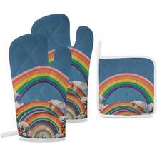 Beautiful World Rainbow Tribe - Guantes de horno y soportes para ollas, guantes de horno y soportes para ollas, juego de 3 guantes de horno de silicona resistentes al calor - 1 - Ver 1