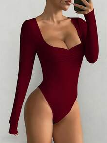 imisic Gaun Bodycon Seksi Lengan Panjang Berkerah V dengan Detail Kerut. Garis lehernya didesain dalam bentuk V yang dalam. Ini adalah gaya dasar yang pas di badan, cocok untuk dipakai di luar ruangan, dan juga memiliki efek melangsingkan. Ini adalah gaun lengan panjang berkerah V yang ketat, cocok untuk olahraga, penggunaan di rumah, dan aktivitas sehari-hari. - Burgundy - View 4