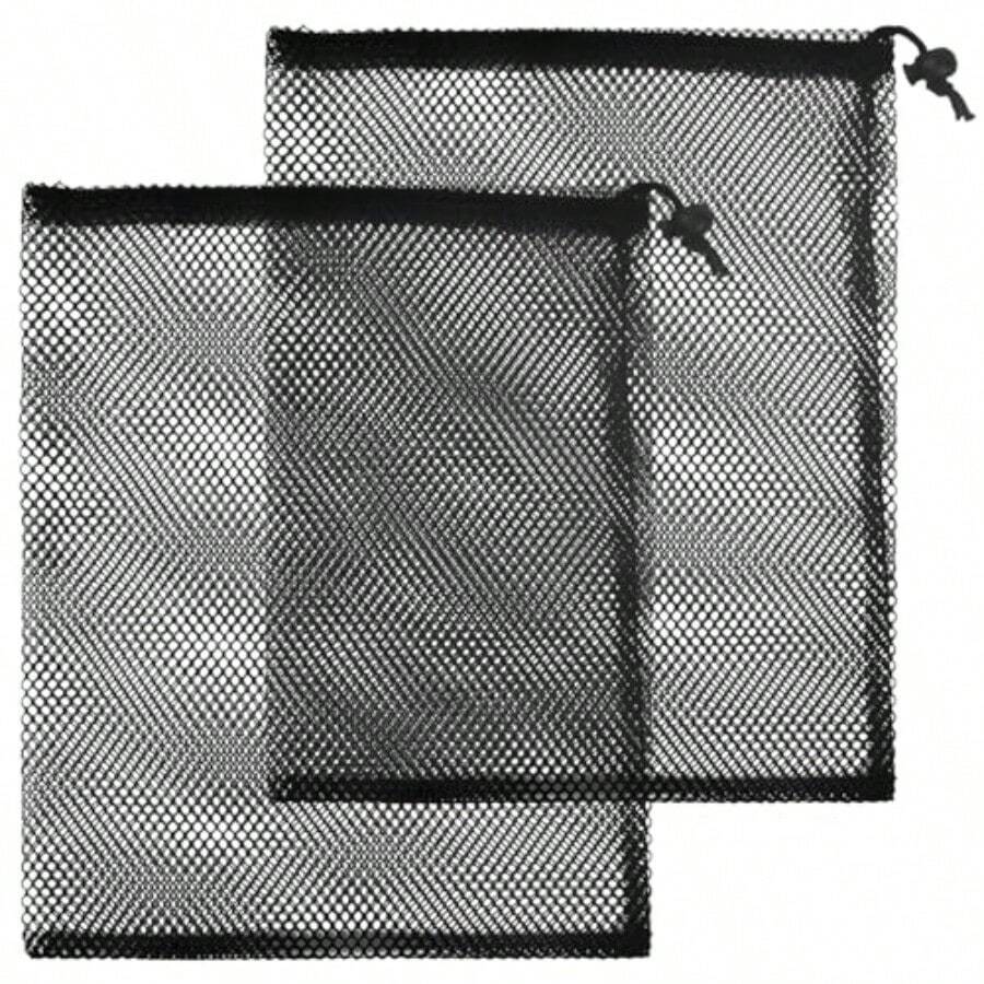 2Pcs Mesh Drawstring Bags - Large Black Mesh Nylon Net Bags For Swimming Beach Pool 20x30cm - 2 Pieces 20 X 30 cm - View 1