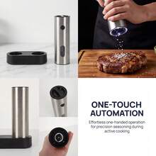 Rechargeable Pepper Grinder Set Electric Salt Shakers With Dual Charging Base, Upgraded Stainless Steel, Adjustable Coarseness & LED Light - Silver - View 9
