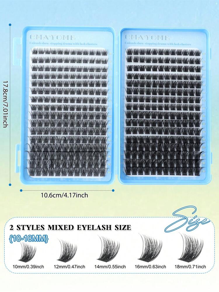 Kit de herramientas para pestañas postizas en racimos de 384/480/544 unidades. Cada caja contiene 2 estilos de bricolaje disponibles. La longitud de las pestañas varía de 8 a 16 mm con rizo en forma de D. Las pestañas segmentadas largas son fáciles de aplicar, realzan la dimensión de los ojos, son removibles y no afectan las pestañas naturales. Adecuado para uso doméstico, en movimiento, viajes diarios, bodas y banquetes, fiestas, festivales de música, el Día de la Madre y viajes. Kit de pestañas postizas de uso general. Perfecto como regalo para el Día de la Madre o un regalo para niñas y mujeres. - Multicolor - Añade 7