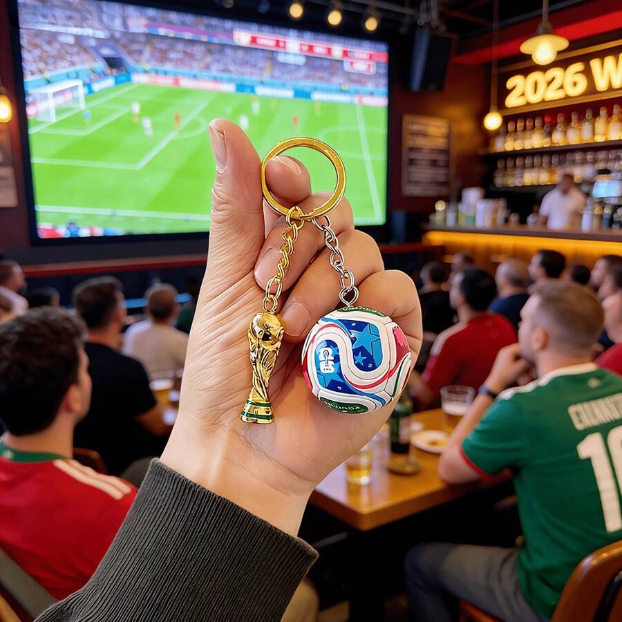 2-Piece Keychain Set -  2026 World Cup Trophy Keychain Pendant.World Cup Souvenirs, World Cup Footballs, Fan Merchandise, Exclusive Fan Cheering Decorations, Fan Event Gifts, World Cup Pendants.The Best Gift Or Souvenir For Friends Or Loved Ones. - 2 Pieces Of World Cup Trophy Chain + Football Chai - View 1