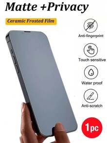 1pc Matte Anti-Spy Screen Protector, Privacy Protection, Anti-Glare, Material, Frosted Texture, Anti-Fingerprint, Anti-Shock, Anti-Scratch, Compatible With IPhone X/XR/11/12/13/14/15/16/17/17 Plus/17 Pro/17 Pro Max - Black - View 1